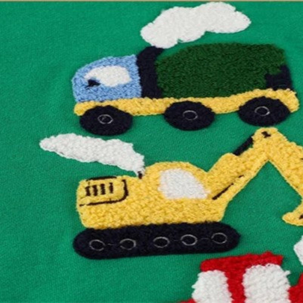 ! Groene Jongens Sweatshirt met Bouwvoertuigen